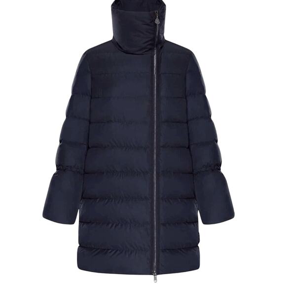 Moncler Lobelia Down Puffer Coat size S Quilted Black Bell Sleeves Midi - Picture 1 of 16